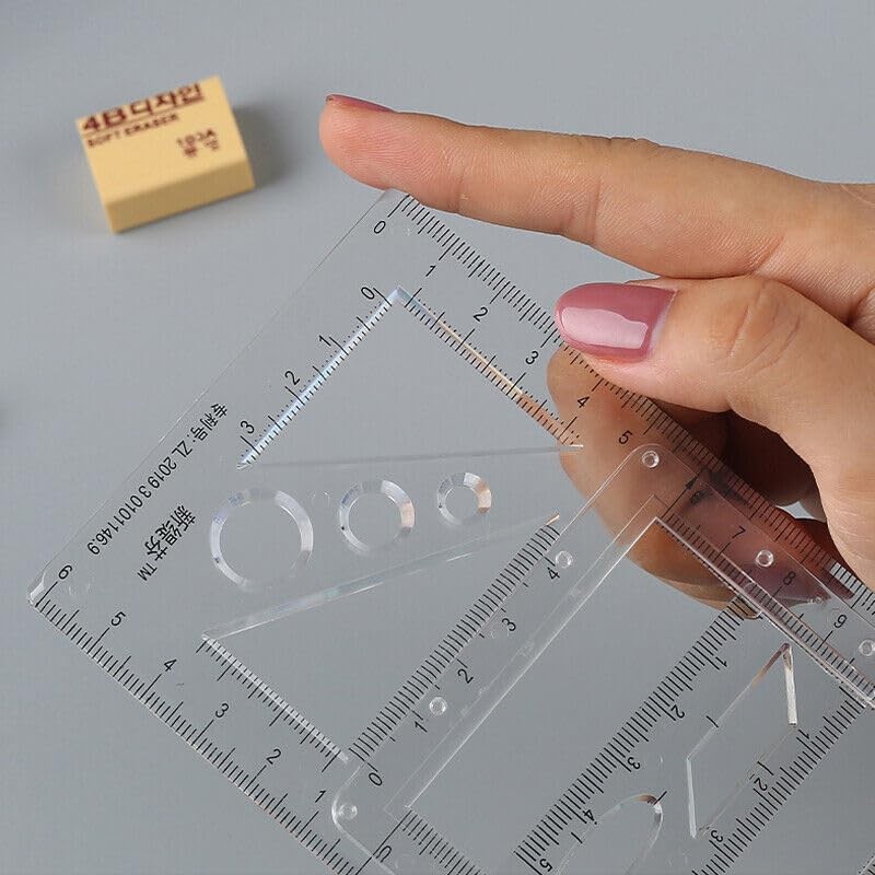 Multifunctional Geometric Ruler Student Mathematics Drawing Tools School Office, Clear