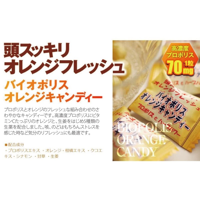 高濃度プロポリス配合 プロポリスキャンディー のど飴 ノンシュガー 個包装 (ハーブ3袋・オレンジ2袋)