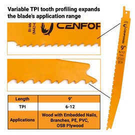 Cenforge 25-PC Reciprocating Saw Blades, 9 inch, 6-12 TPI, BI-Metal (M42+D6A) Material, for Sawzall Blades Metal, for Sawzall Blades Wood, Milling and Splitting Teeth for Wood with Nails