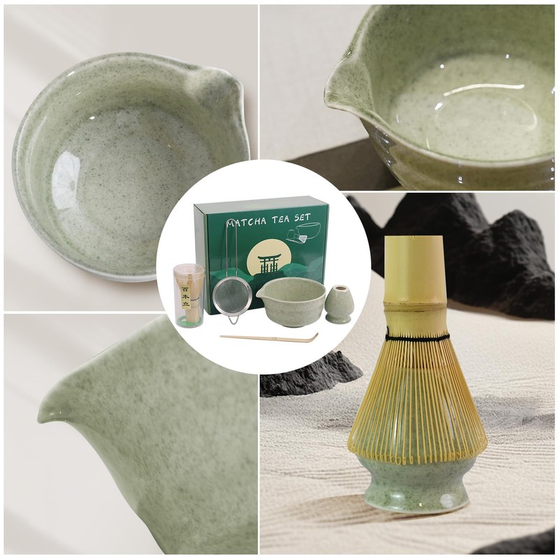 5PCS Match Whisk Set, Matcha Bowl with Spout, Matcha Whisk