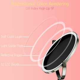 8" Lighted Makeup Mirror with Magnification, 1X/10X Magnifying Lighted Vanity Mirror, Double Sided 360 Swivel USB Rechargeable, 3 Colors Dimmable Lightning Mirror with 52 LEDs Brush Nickle