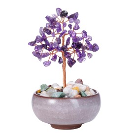 JSDDE Amethyst Crystals Tree Reiki Healing Crystal Stone Tree Figurines Tumbled Stones Money Tree Gifts