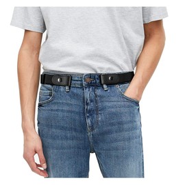 JASGOOD No Buckle No Show Belt for Men Buckle Free Stretch Belt Invisible Belt for Jeans Pants 1.38 Inch Wide, Silver Black, Pant Size 30-48 Inch