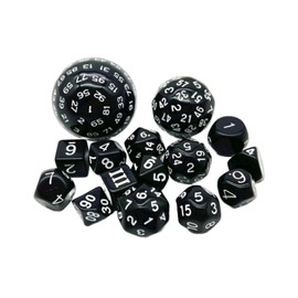 S.fields.inc 100 Sided Dice, Polyhedral Dice Set, 15 Dice, 3-10 Dice, 20, 30, 60 (Black)