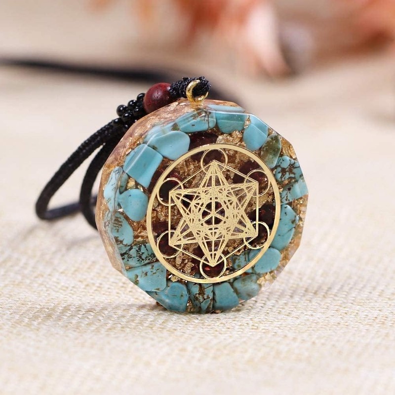 Orgone Pendant Metatron Cube Merkaba Turquoise Necklace, Orgonite Protection Amulet