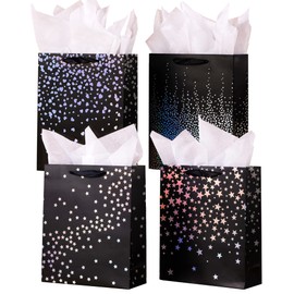 SHIPKEY 12 Pack Black Gift Bags, 18x10x23 cm Small Black Gift Bags Assortment, Gift Bags for Favors, Gift Bags with Handles, Jewelry Gift Bags, Party Bags