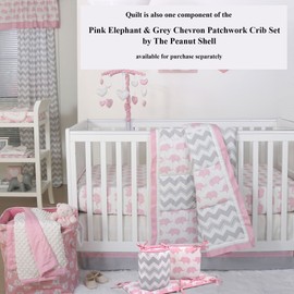 Grey and Pink Elephant and Zig Zag Crib Quilt by The Peanut Shell