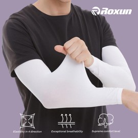 ROXUN 2 Pairs Arm Sleeves, Cooling UV Sun Protection Sports Compression for Men/Women 2 Black