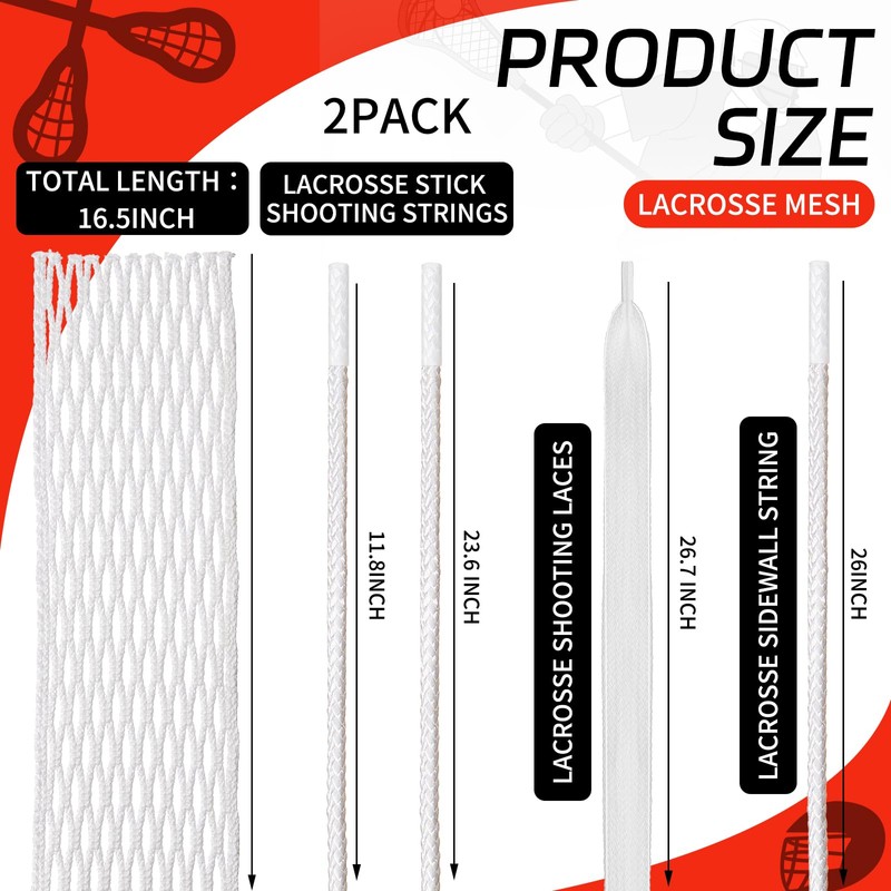 Gemscream 2 Sets Polyester Lacrosse Mesh and Stringing Kit Lacrosse