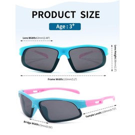 Kids Sunglasses Unbreakable Sports Polarized Sun Glasses for Boys & Girls, UV Protection for Cycling, Running, Outdoor Activities Age 3-12 (Black+Lightblue/Pink+Darkblue/Lightblue)