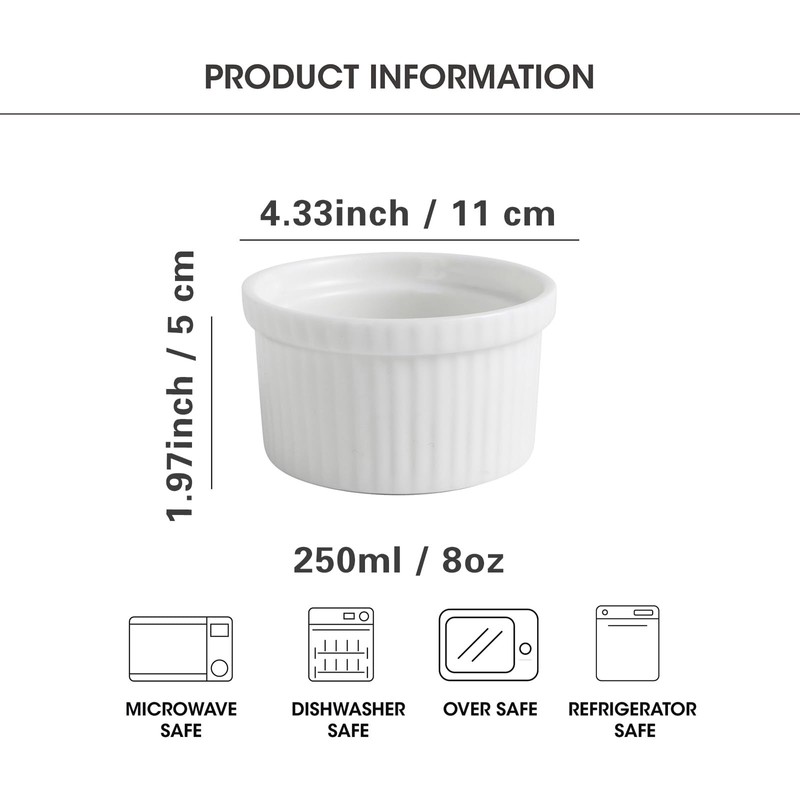 Feenmai Ramekins 8 Oz Oven Safe - Baking Bowls Set