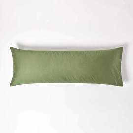 HOMESCAPES Organic Pillowcase 50 x 140 cm Moss Green 100% Organic Cotton, Satin Pillow Cover Side Sleeper Pillow
