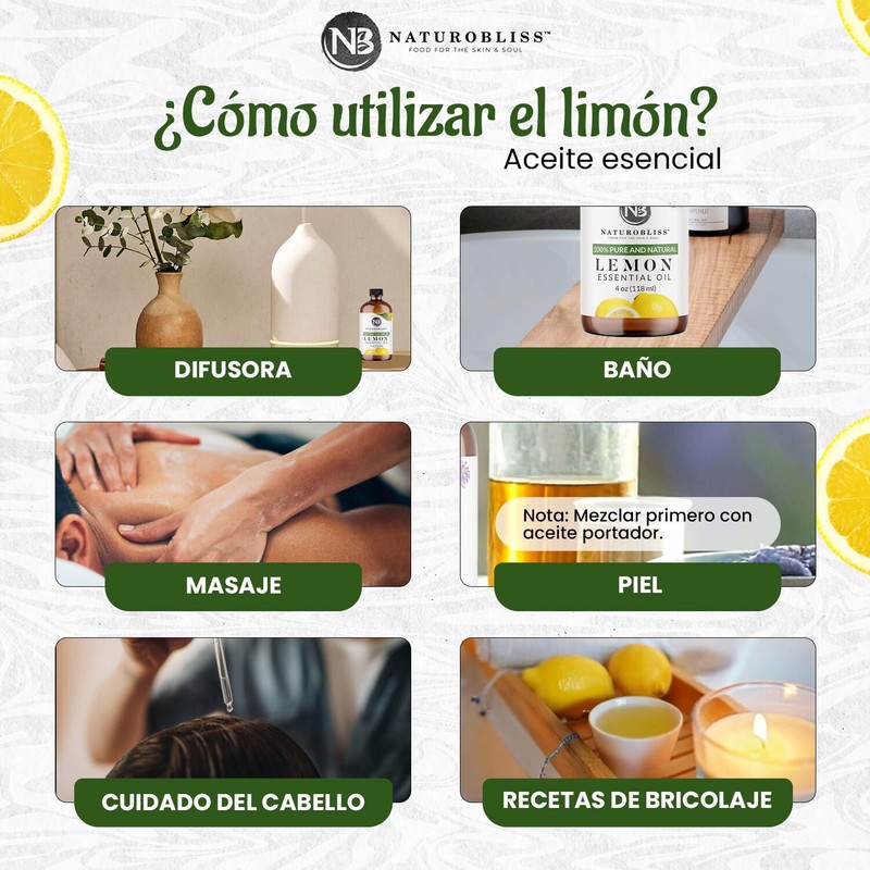 NaturoBliss 100% Pure Lemon Essential Oil Therapeutic Grade Premium Quality