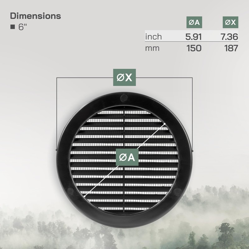 Vent Systems 6" Inch (Opening Dimensions) Pack of 5 Black