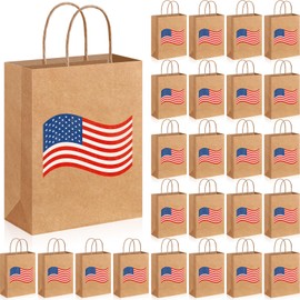 Kolldenn 24 Pcs Patriotic Gift Bags with Handle 4th of July American Flag USA Gift Bags Memorial Day Party Favor Decoration for Veterans Girls Boys Memorial Independence Day