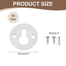 uxcell 40Pcs Round Keyhole Picture Frame Hangers, 23mm Heavy Duty Metal Keyhole Hangers Plates Picture Frame Hanging Plate with Screws for Mirrors Pictures Photo Frames, Silver