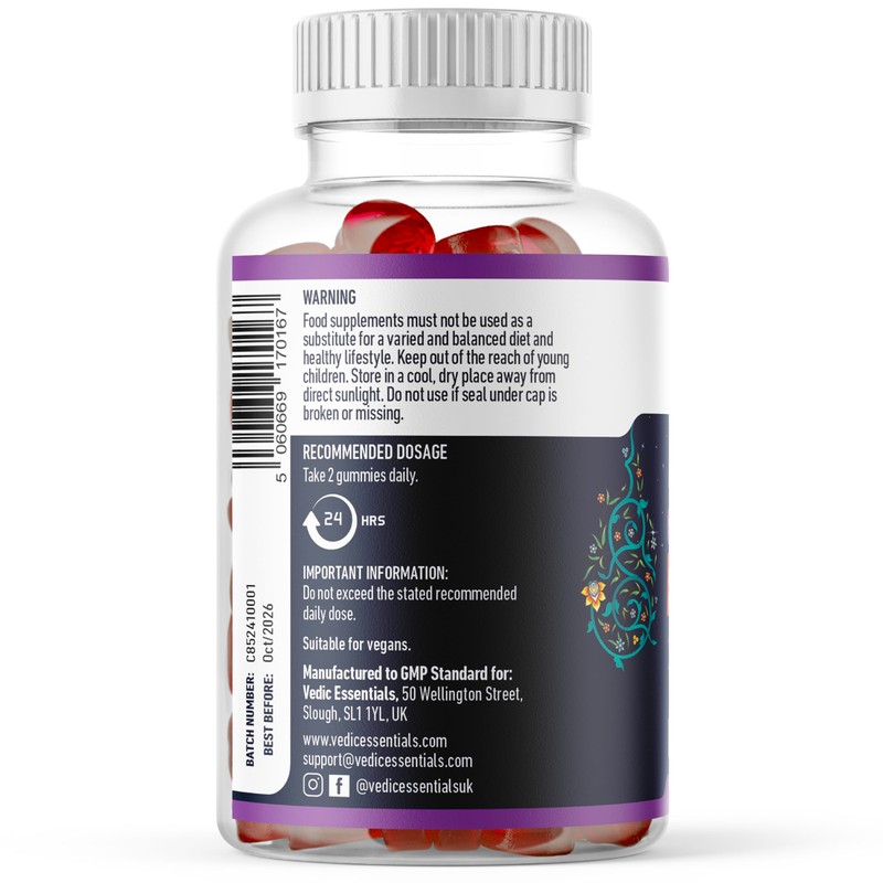 Vedic Bliss Gummies with Ashwagandha, Lemon Balm, Chamomile, Lavender, Vit