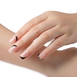 evpct Press on Nails Short Square for Women, Black White French Tip Press on Fake Nails, Reusable Stick on Nail for Women Girls Gift, Glue on Nails Kit False Nail Polish Short uñas postizas para manos