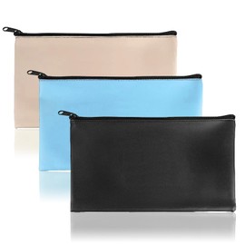 Wallet Bank Bags, Pack of 3 Bank Pockets, PU Bank Bag, A5 Documents, Money Folder, Bank Bag with Zip, 27 x 15 cm, for School, Household, Business