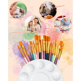16 Sets Paint Brushes Pallete Set,176 Pcs Painting Supplies Kit Including 16 Packs 160 Pcs Colorful Acrylic Paint Brushes,16 Pcs Round Paint Palettes Tray for Adults Art Drawing Party