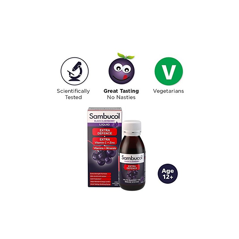Sambucol Natural Black Elderberry Extra Defence, Vitamin C, B6 &