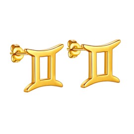 Beautlace Gemini Stud Earrings Constellation Astrology 18K Gold Plated Horoscope Zodiac Little Ear Stud for Women Men Teen Jewelry Gift KE0068G-Y