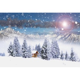MIRRORANG 2.2 x 1.5 m Winter Forest Landscape Background Snow Mountains Trees Sunset Scene Photography Background Christmas Party Decoration Newborn Baby Shower Birthday Banner, Vinyl