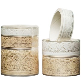 KAVI' S 6 Rolls Lace Pattern Washi Tape Set, PET Masking Tape, Decorative Tape for Scrapbooking, Gift Wrapping, Holiday Decoration (Tranquil Dew)