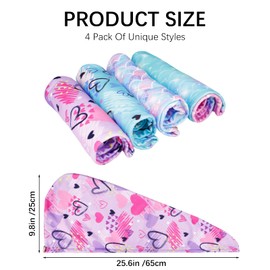 RUITENG 4 Pack Microfiber Hair Drying Towel, Hair Towel Wrap for Kids Girls Women, Super Absorbent Hair Turbans for Wet Hair, Fast Drying Hair Wrap with Buttons for Curly Long Thick Hair