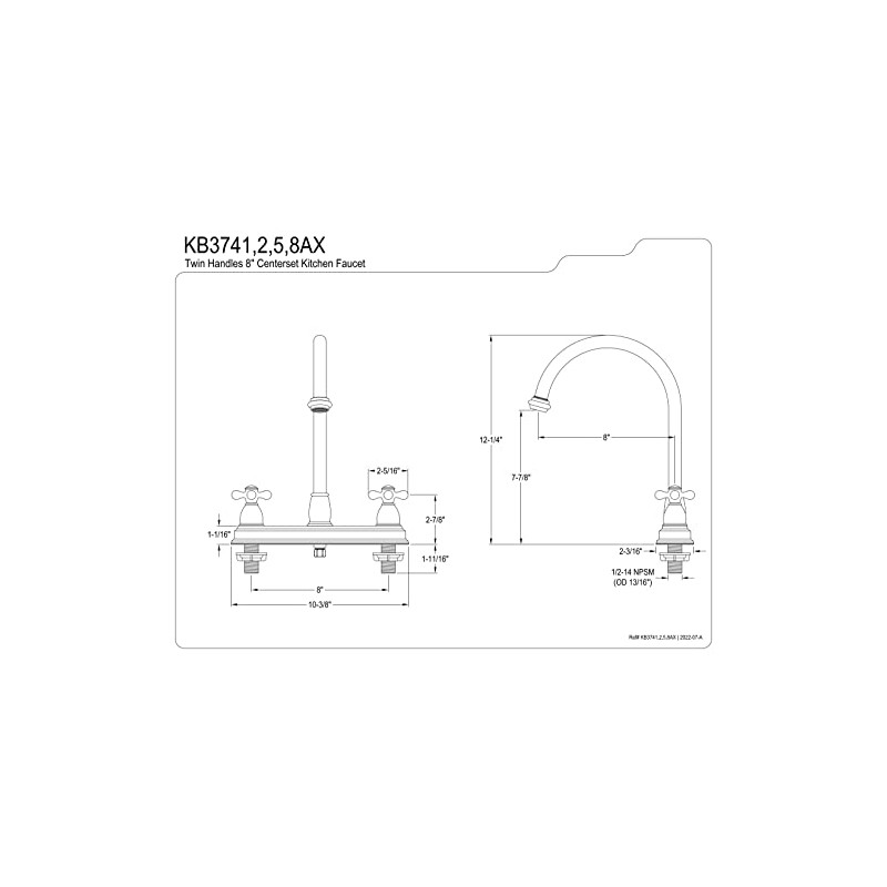 Kingston Brass KB3742AX Restoration 8-inch Centerset Kitchen Faucet without Sprayer,