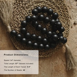 RUIRUICO Extra Large Wood Bead Garland with 1.4" Diameter Wood Beads, Wooden Beads Garland with Tassels, Decorative Beads Home Decor, Farmhouse Beads Decor (Black, 67 Inches)