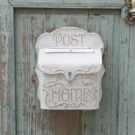 SenJchicwd Vintage Wall Mount Mailbox for Outside Metal Decor Mailboxes Antique Style Nostalgic Charm for Home Door Garden Farmhouse House Decorations Flower Patter (White)