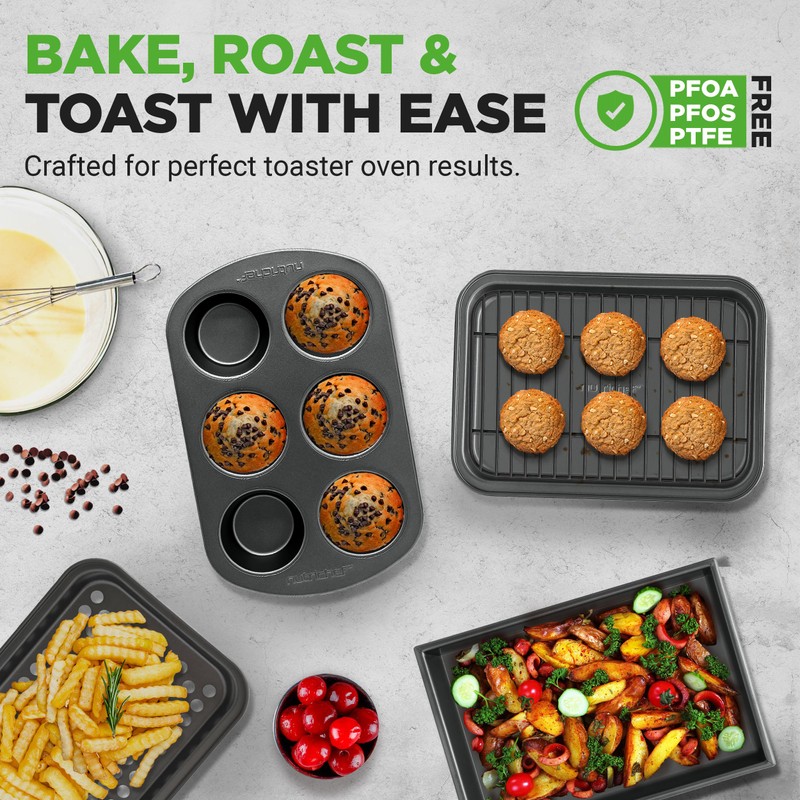 NutriChef 6-Piece Toaster Oven Bakeware Set, Compact Non-Stick Stackable Baking