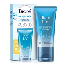 Biore UV Aqua Rich SPF 30 PA+++ - Protector solar hidratante diario para cara, para piel sensible, sin aceite, ácido hialurónico, vegano, libre de oxi