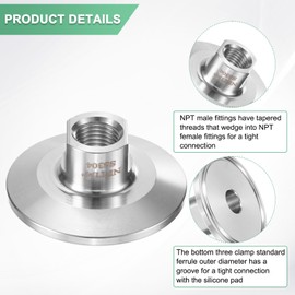 M METERXITY 1-Pack Tri Sanitary 1.5 in Clamp Fittings to 1/4 in NTP Female Thread Stainless Steel Pipe Fitting for Food/Beverage/Home Brew Adapter Connector, Ferrule OD 50.5mm