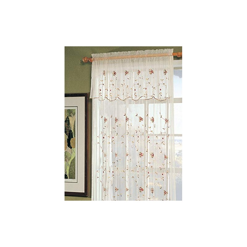 Creative Linens Embroidered Lace Roses Floral Window Curtain Panel with
