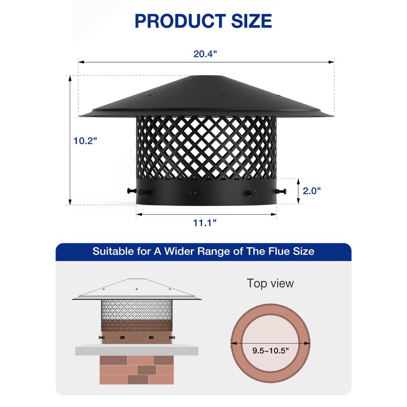 10 Inch Round Chimney Cap: Cone Top Fireplace Chimney Caps