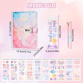 Dokeno Diary with Lock Notebook Ballpoint Pen Sticker Gifts for Girls 7 8 9 10 11 12 13 14 Years Birthday Gifts Stationery Set for Travel Diary Study Notes