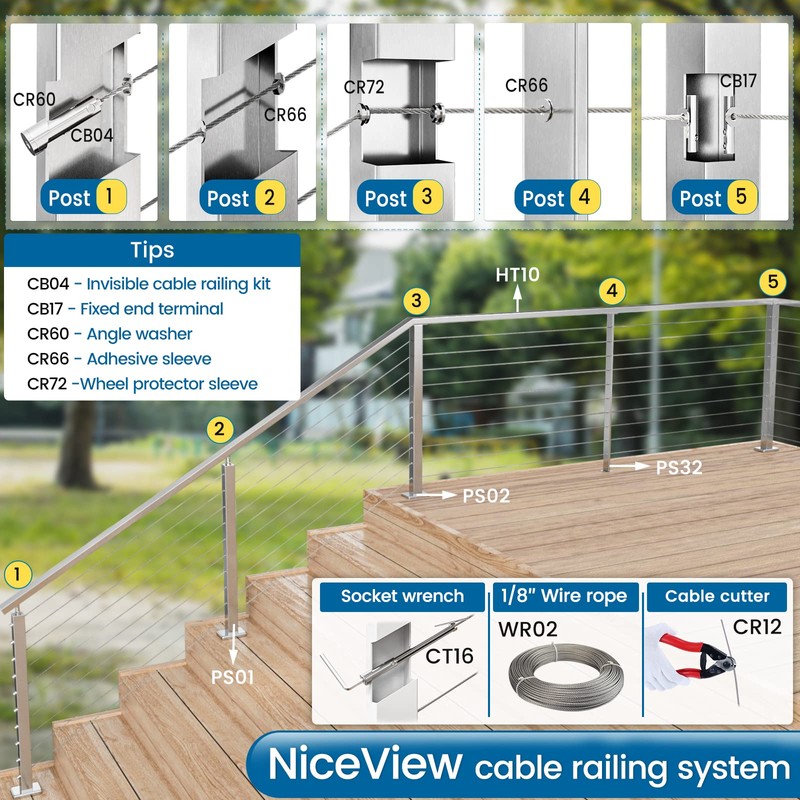 Muzata 20Pack Swageless Cable Railing Kit 1/8" Invisible Tensioner No