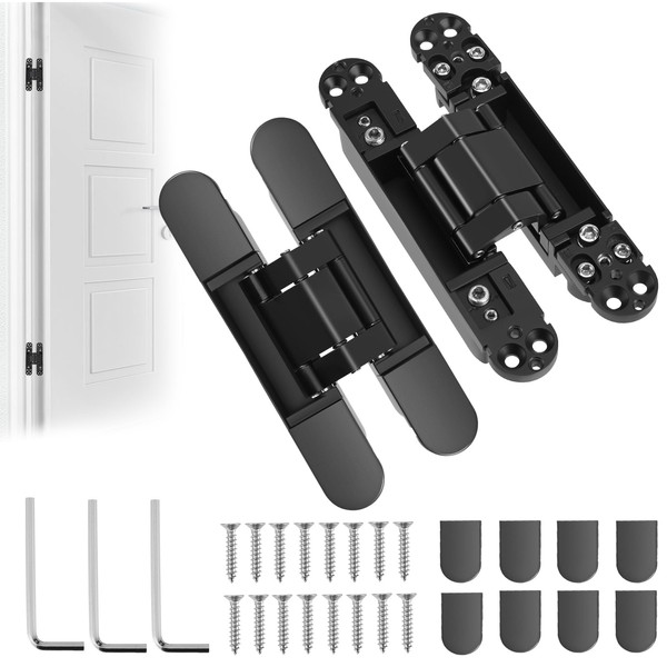 Hidden Hinges, 2 Pack Invisible Cupboard Hinges, 180 Degrees Adjustable