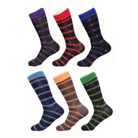 Debra Weitzner - Calcetines de vestir para hombre con caja de regalo, calcetines clásicos de algodón coloridos, calcetines de cuello redondo estampados para hombre, 6 pares, Rayas a, 10-13