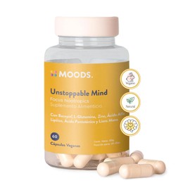 Moods  Nootropico para la Mente con Melena de Len, Bacopin, L-Glutamina, cido Alfa Lipoico y Zinc - Suplemento natural para Concentracion, Memoria y  