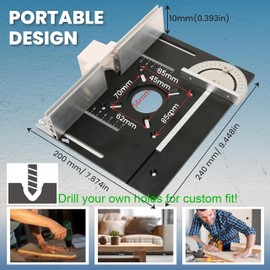 Elestoria Aluminum Router Table Insert Plate | Router Flip Plate for Woodworking Benches | Miter Gauge Guide, Sliding Fence Brackets, Tenon Ruler | Customizable Fit | Black