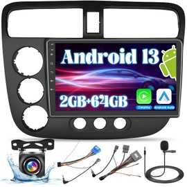 Inefala 2+64G Android 13 Carplay Radio Touch Screen Car Stereo for Honda Civic (LHD) 2001-2005, 9'' HD Compatible with Android Auto, AHD Backup Camera, Mirror Link, GPS, WiFi, FM RDS