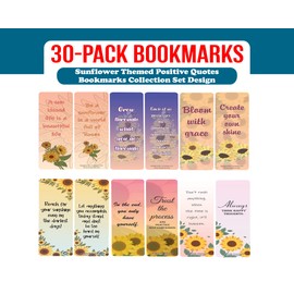 Creanoso Sunflower Themed Positive Quotes Bookmarks (5-Sets x 6 Cards) – Daily Inspirational Card Set – Interesting Book Page Clippers – Great Gifts for Adults and Professionals