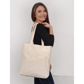 Blank Bulk Canvas Tote Bags Wholesale Organic, Natural Color Plain Bags for Decorating, Heat Transfer, Printing, DIY, Crafts (3 Bags)