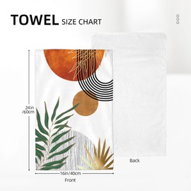 Mid Century Dish Towels 16x24 inches Pack of 2, Boho Modern Abstract Orange Gold Sunset Kitchen Towels,Hand Towels,Bohemian Style Tropical Leaf Bathroom Decor for Home Decor