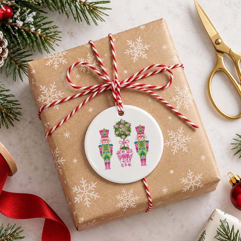 Chinoiserie Nutcracker Ornament, Pink Christmas Tree Decoration