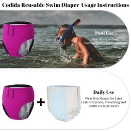 3T to Youth Reusable Swim Diaper Washable Incontinence Underwear for Special Needs Kids Waterproof Covers（Pink，6-8）