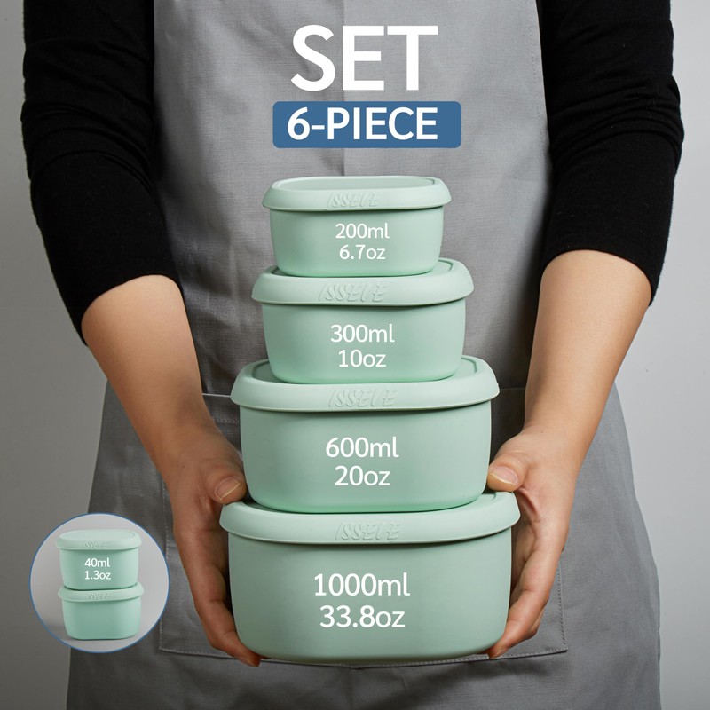 ISSEVE 6Pcs/Set Nesting Silicone Food Storage Containers with Lids, BPA